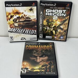PS2 Combat Games Lot Tom Clancy's Ghost Recon 2 Battlefield 2 Commandos 2 Manual